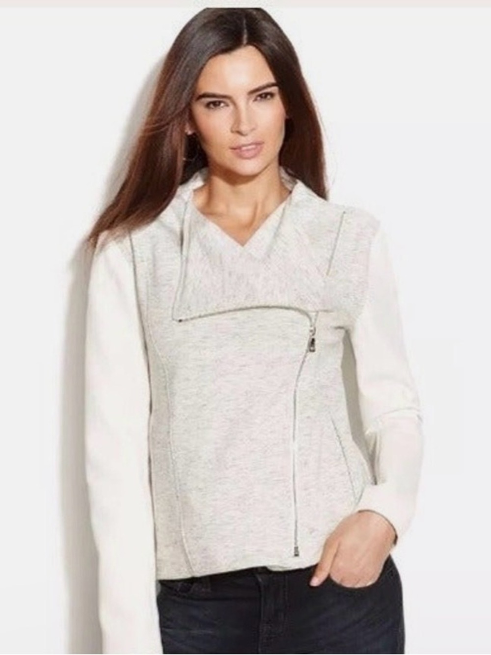 Truth and Pride Gray and Cream Jacket with Asymmetrical Zipper